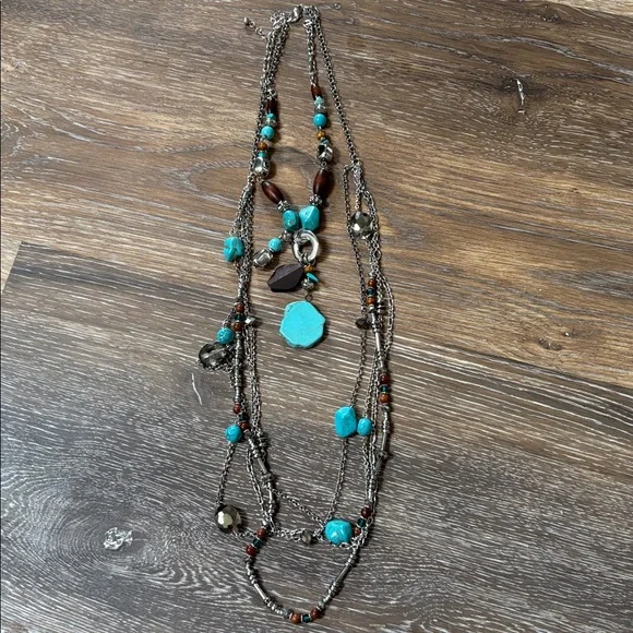 Woman’s Turquoise and Brown Multi-Layer Necklace - Picture 2 of 4
